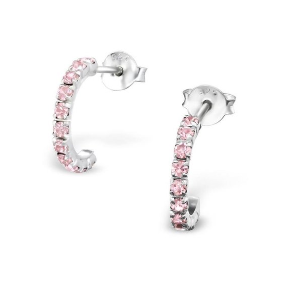 Silver Curved Ear Studs with Crystal - Picture 1 of 3